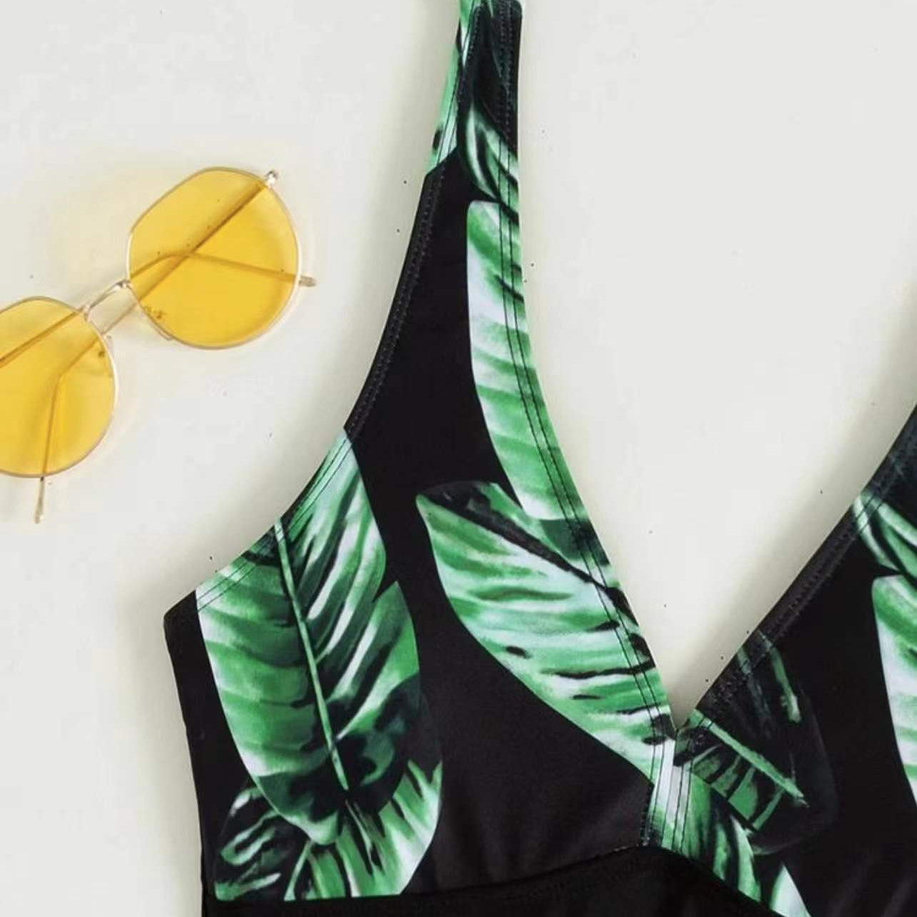 Wholesale Leaf Printed Boxers One Piece Polyester Swimwear